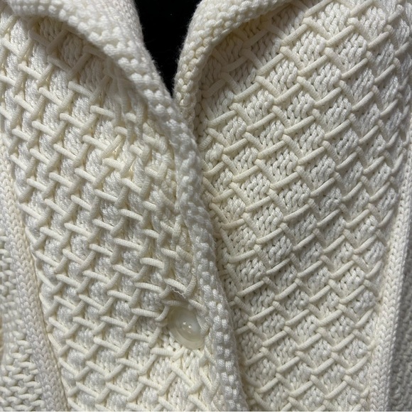Anthropologie Maeve Cardigan Womans Size Large Cream Blue Cable Knit One Button - Picture 2 of 7